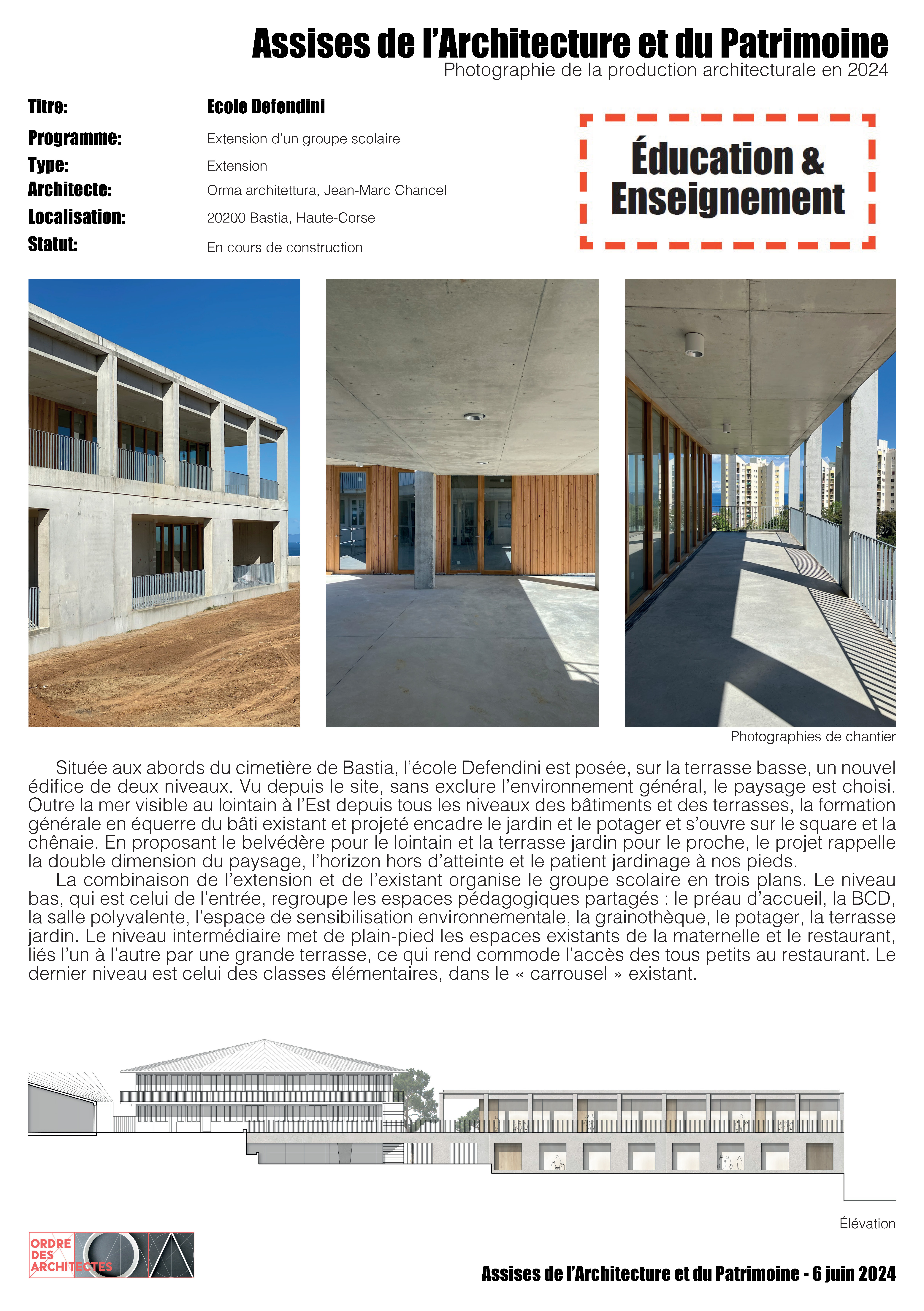 Ecole Defendini - Orma architettura, Jean-Marc Chancel - Bastia