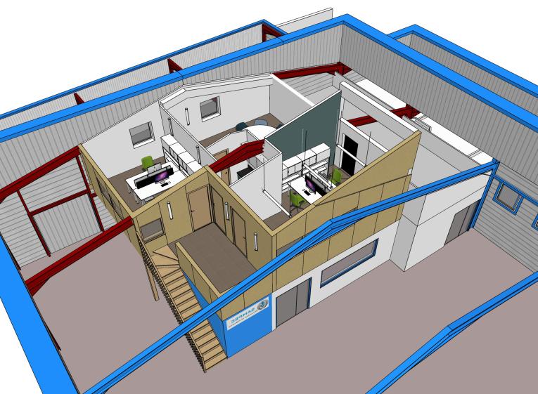 Vue d'ensemble / aménagement de la mezzanine