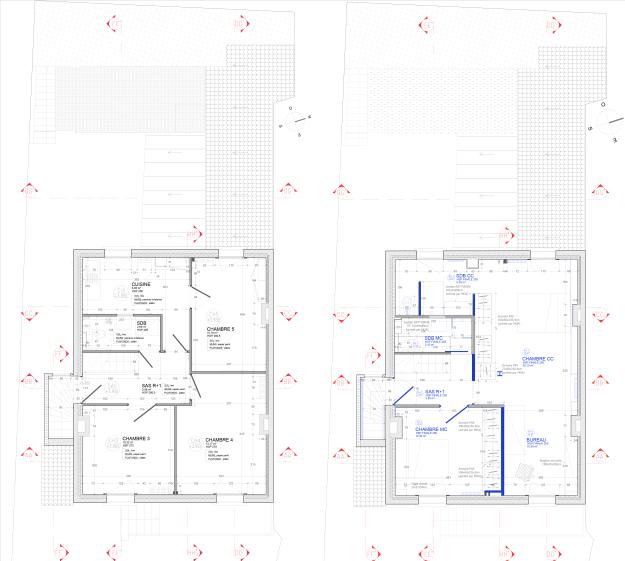 Gabriel - 7|9|1 Architecture - Plan du 1e étage Avant|Après