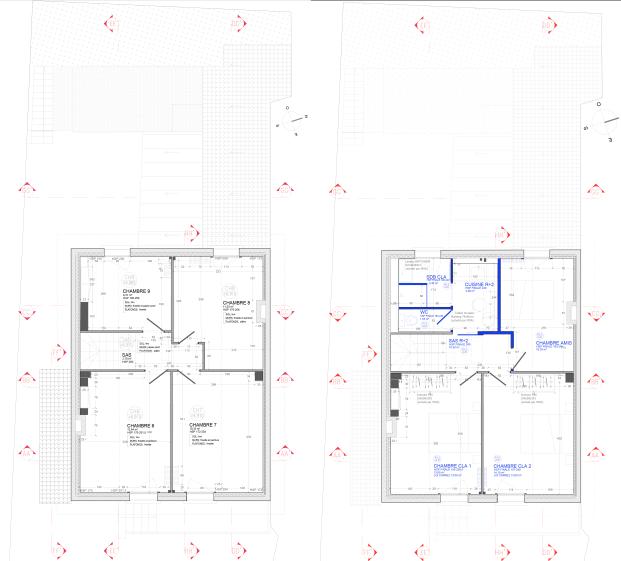 Gabriel - 7|9|1 Architecture - Plan du 2e étage Avant|Après