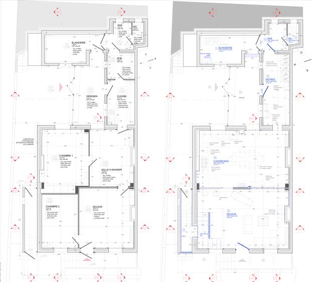 Gabriel - 7|9|1 Architecture - Plan du Rez-de-chaussée Avant|Après