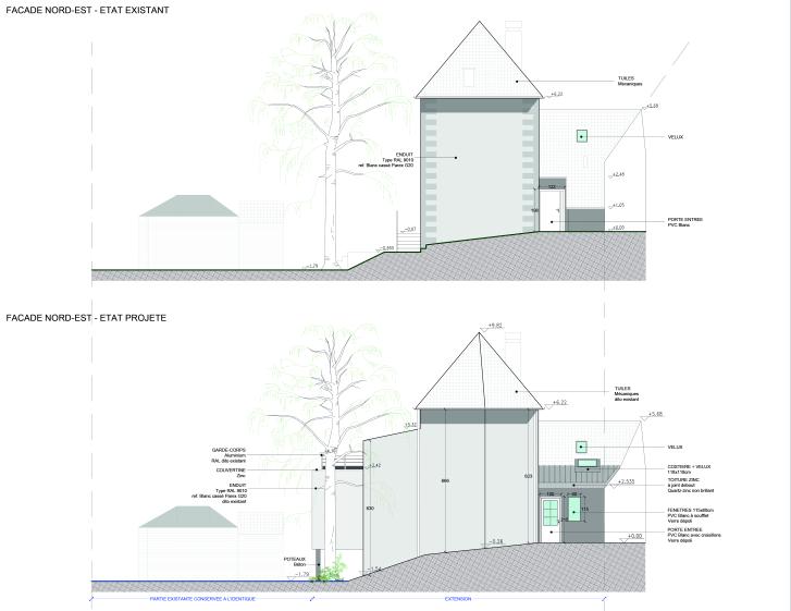 Cure - 7|9|1 Architecture - Façade Nord-Est Existant | Projeté