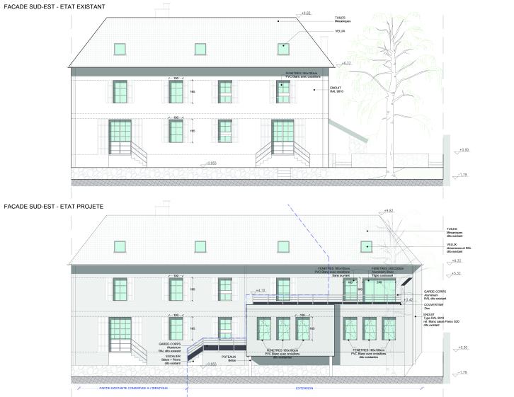 Cure - 7|9|1 Architecture - Façade Sud-Est Existant | Projeté