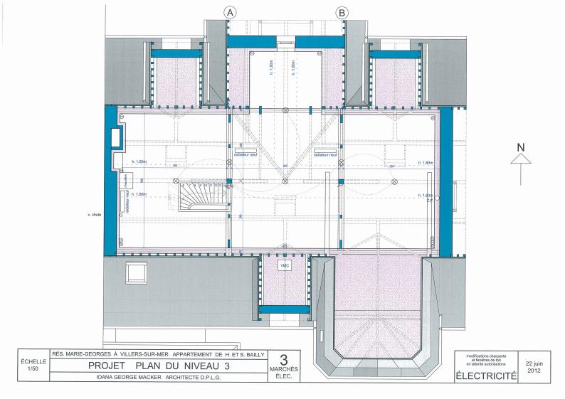 Plan du comble aménagé (renforcement du plancher, modification de la charpente, 