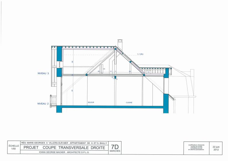 Coupe transversale, ouverture de baie, renforcement du plancher intermédiaire, m