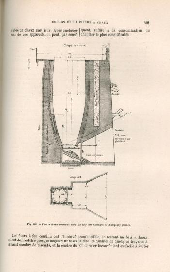 Coupe de principe d'un four à ciment vertical (dessin encyclopédique XIX°s.).