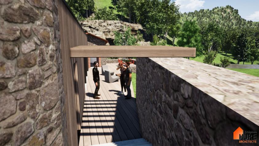 Rénovation et Extension d'un ancien Moulin - Entrée - Murs de pierres