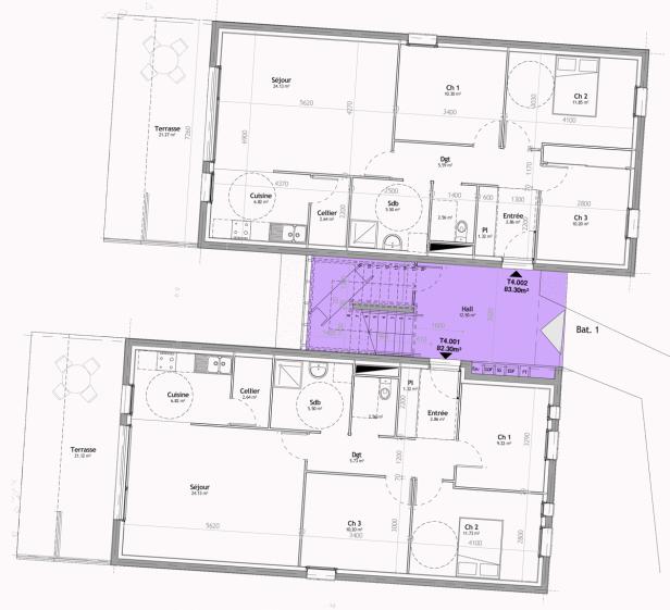 Plan du rez-de-chaussée des logements intermédiaires