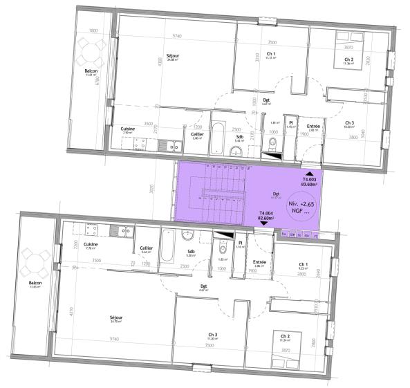 Plan du R+1 des logements intermédiaires