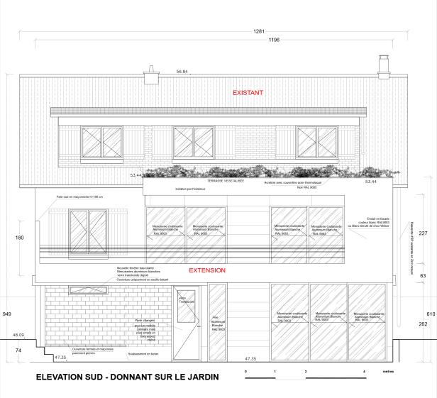 Elevation Sud donnant sur le Jardin