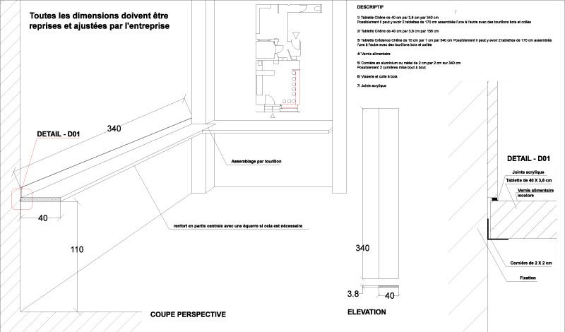 Plans de détails des tablettes bar