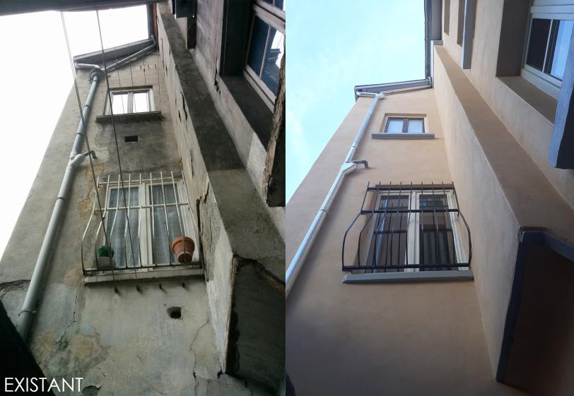 Ravalement de façade - Façade avant et après travaux.