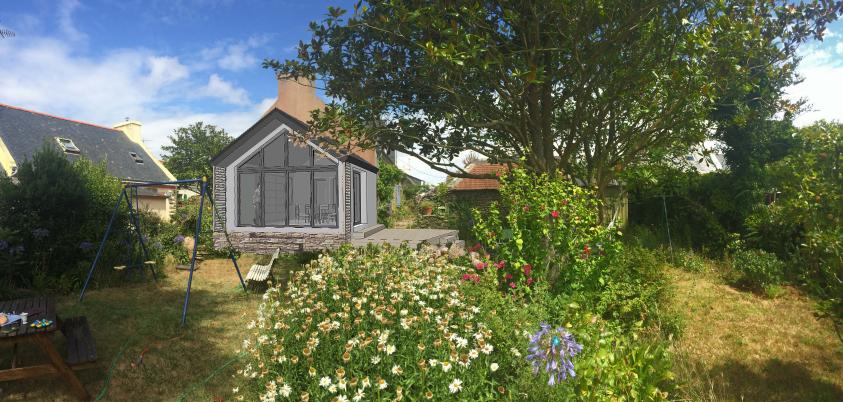 Extension à Groix: cabane contemporaine dans le jardin, belvédère vitré au milie