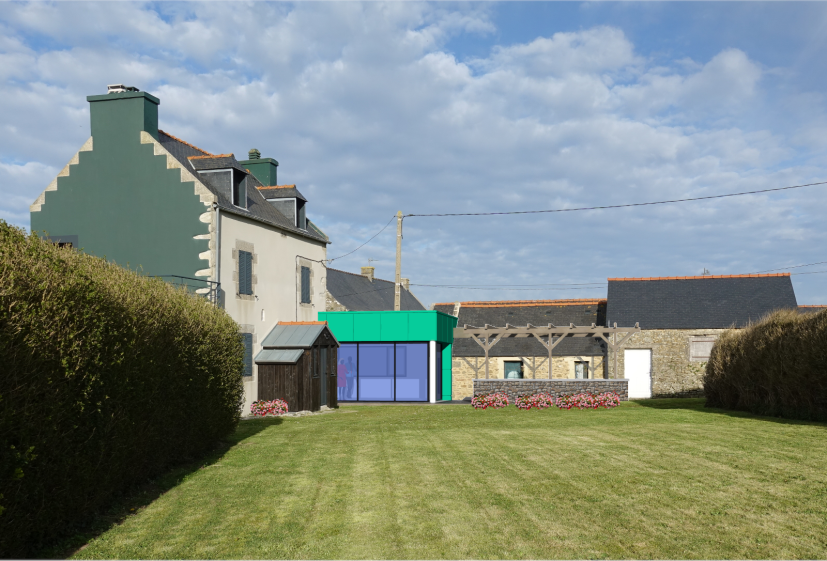 Extension d'une ferme ancienne avec pergola attenante