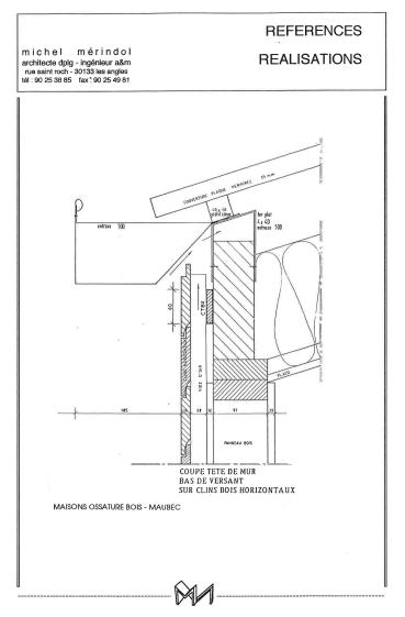 Détail coupe jonction mur/toiture