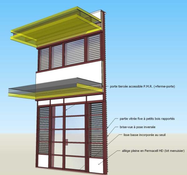 rénovation  d'un cabinet de Kinésithérapie - détail technique façade bois