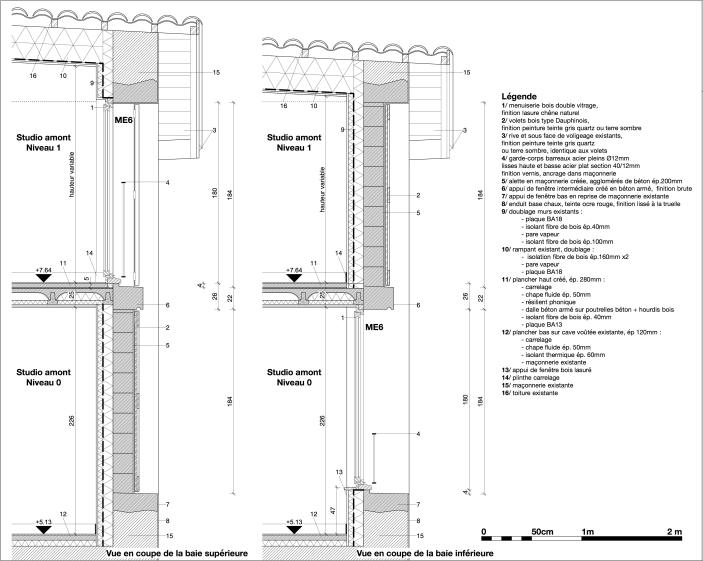 détail baie bâtiment amont