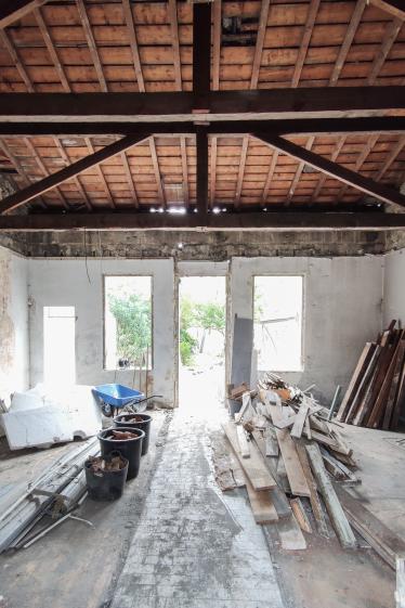 Chantier de l'extension vu de l'intérieur