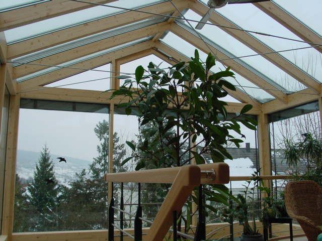 véranda sur 2 niveaux, structure bois, intérieur