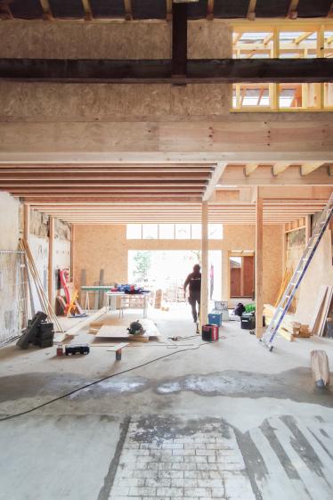 Chantier de l'extension vu de l'intérieur