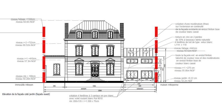 Façade sur jardin , extension d'une maison individuelle