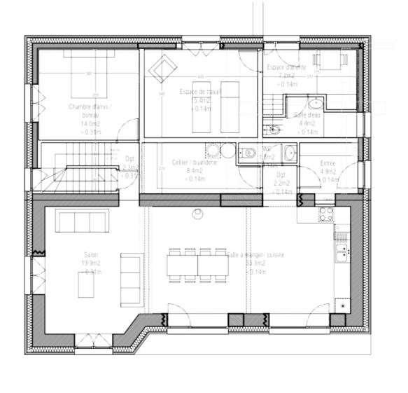 plan - rénovation bioclimatique - atelier 22 bis david schieberlein architecte