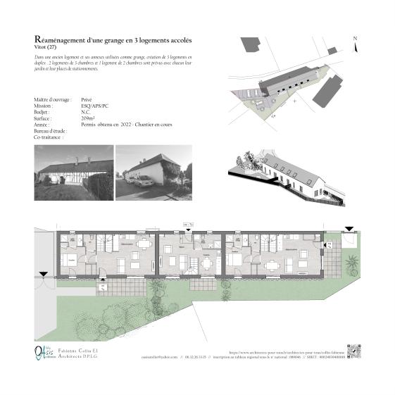 Réaménagement d'une grange en 3 logements accolés