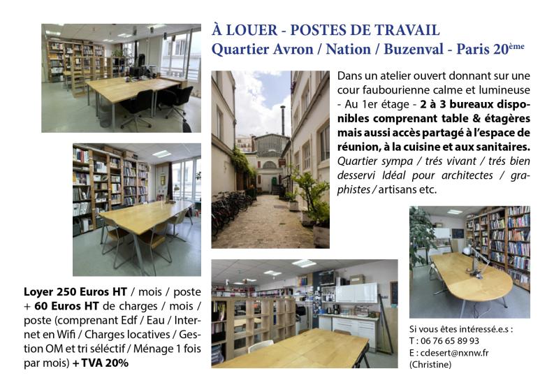 A louer 2 - 3 postes de travail 