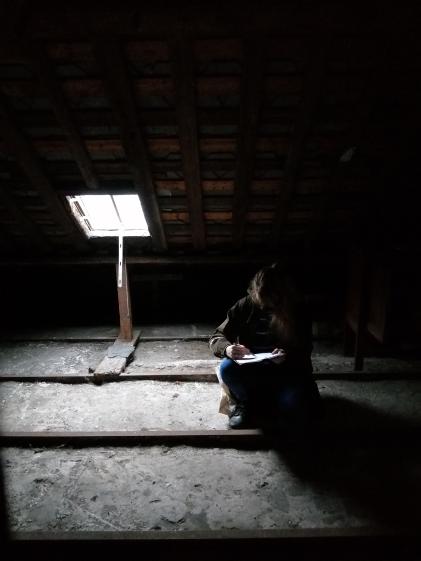 Photographie du relevé de l'étage existant, un grenier sombre et froid