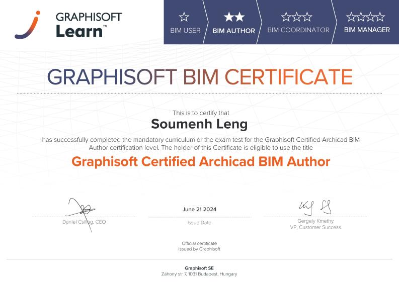 Certificat Archicad BIM Auteur Graphisoft Certifié