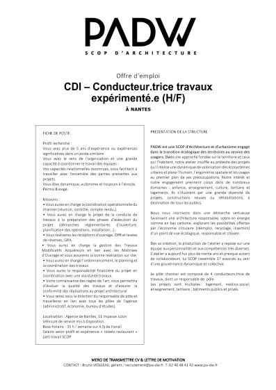 annonce détaillée offre CDI Conduite travaux