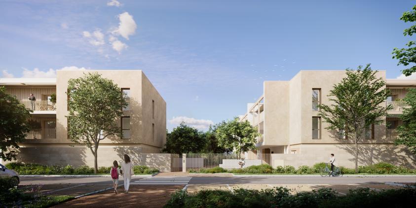 Vue de face depuis la rue d'un projet résidentiel à Chaponost.