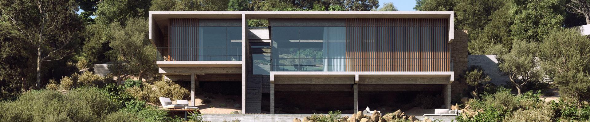 Maison en béton brut et bardage bois