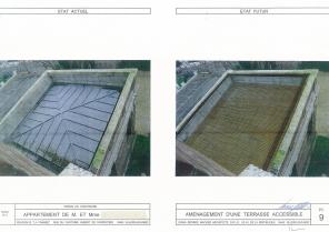 À gauche la terrasse inaccessible avec son terrasson zinc, à droite la terrasse 