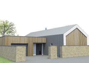 Maison neuve toiture en pente et terrasse
