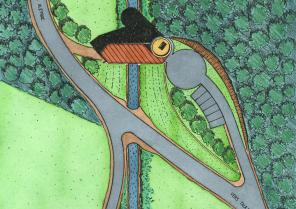 Ancien et nouveau tracé de la route sur le plan de masse.