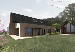 Perspective de la maison et de l’atelier - La toiture et l’enveloppe Ouest gliss