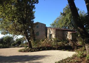 L'arrivée à travers le bois de chênes