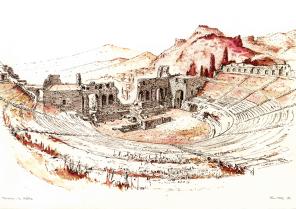 dessin plume 1995 Taormina, théâtre