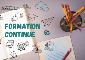 Illustration avec pictogrammes des enjeux de la formation continue