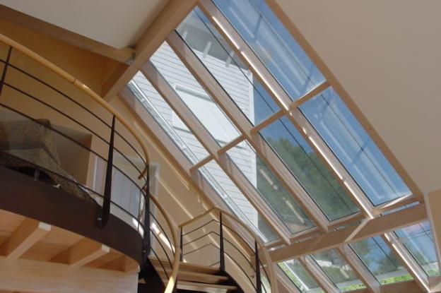toit vitré vue de l'intérieur construction neuve ossature bois 