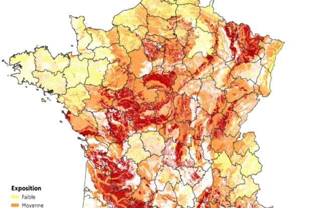 Carte nationale des zones exposées au phénomène de retrait-gonflement des argiles (RGA)