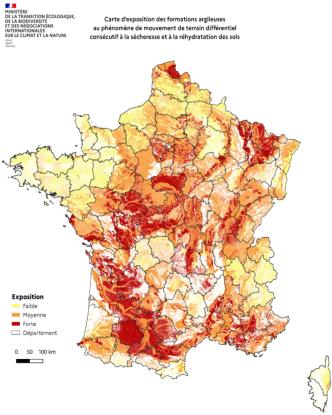 Carte nationale des zones exposées au phénomène de retrait-gonflement des argiles (RGA)